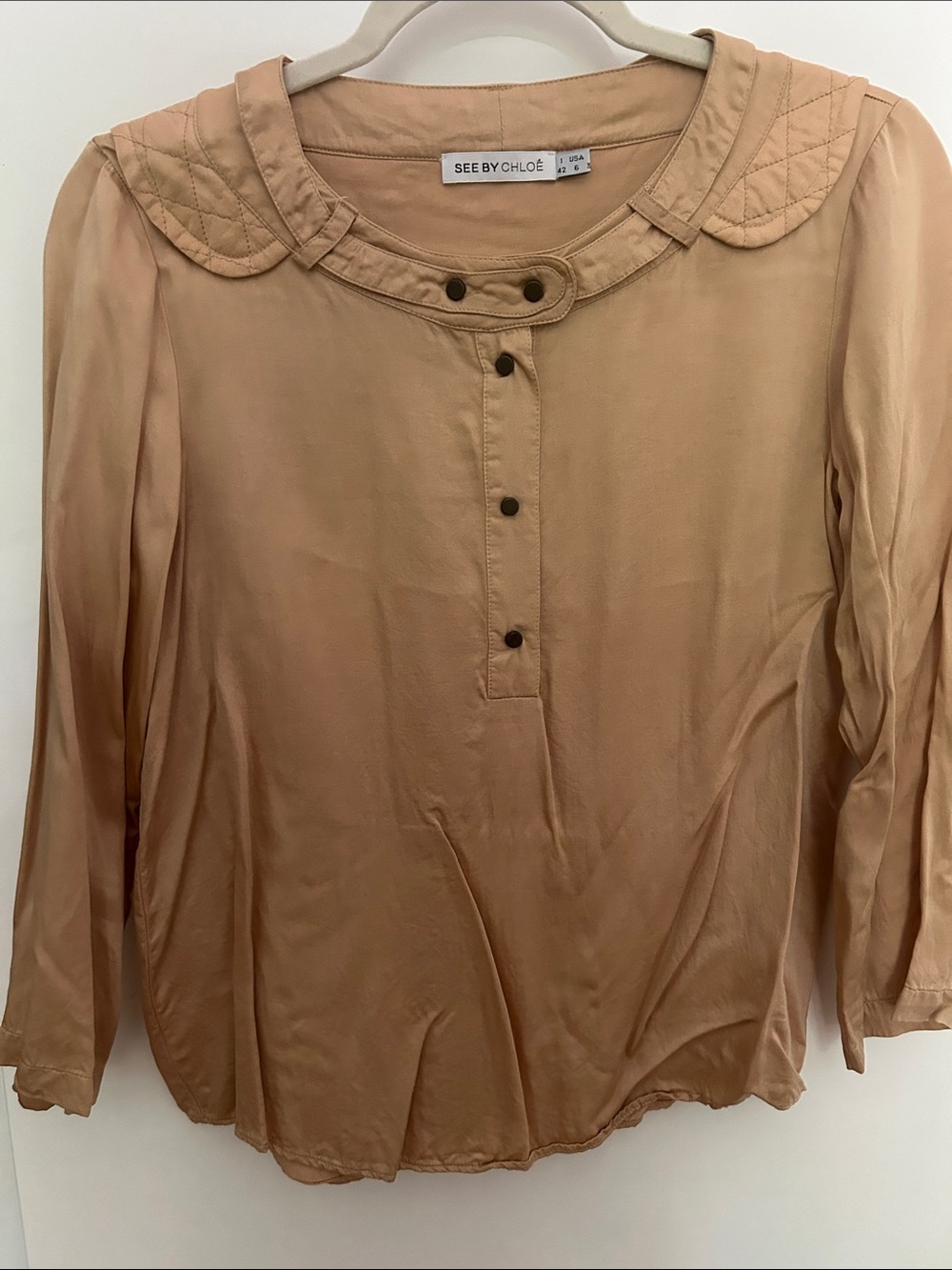 See By Chloé Beige-Tan Silk-Blend Button Front Blouse